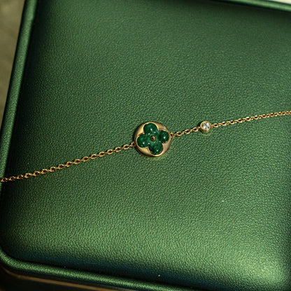 [GALE]SUN MALACHITE 1 DIAMOND PINK GOLD BRACELET