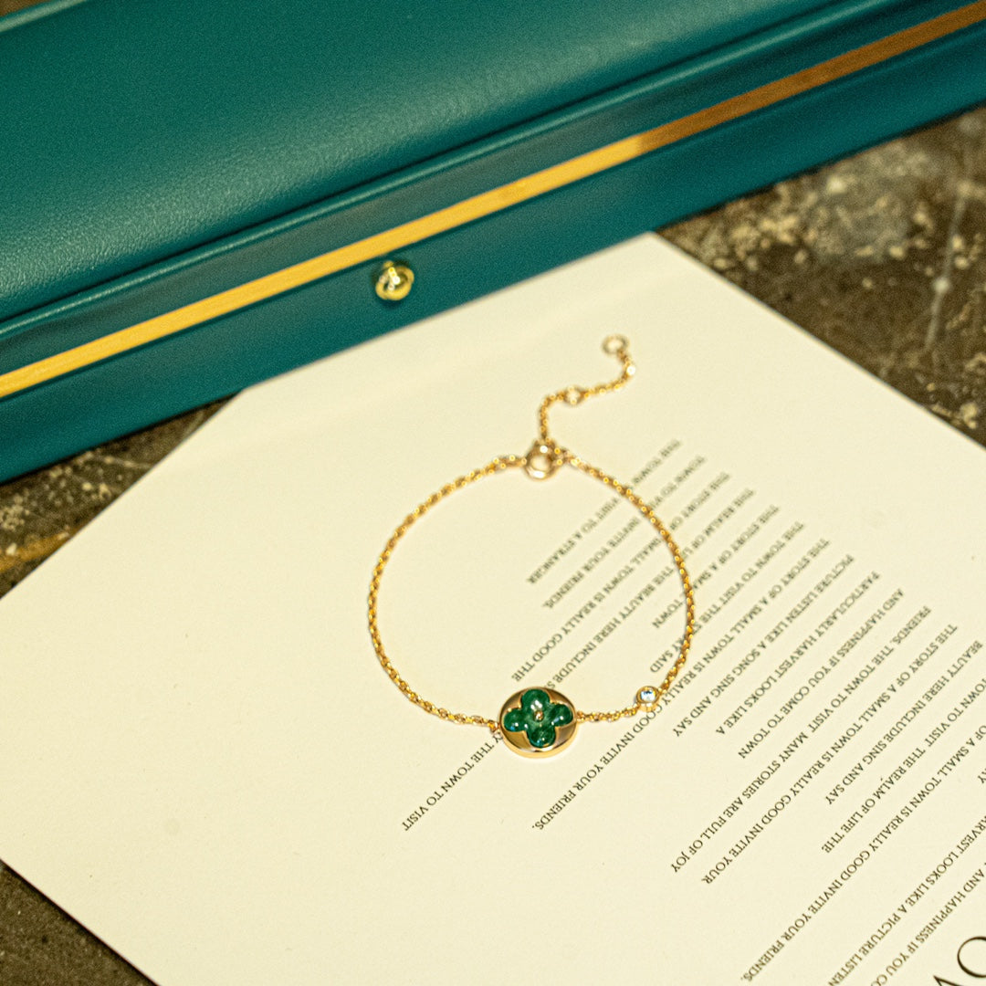 [GALE]SUN MALACHITE 1 DIAMOND PINK GOLD BRACELET