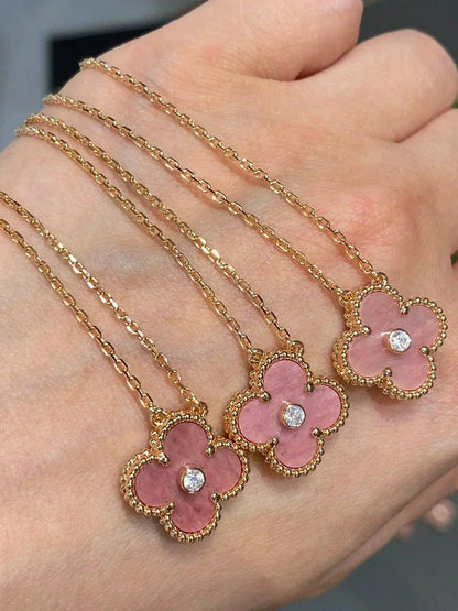 [GALE]CLOVER 15MM DIAMANT-RHODONITH-KETTE