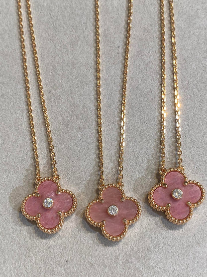 [GALE]CLOVER 15MM DIAMANT-RHODONITH-KETTE