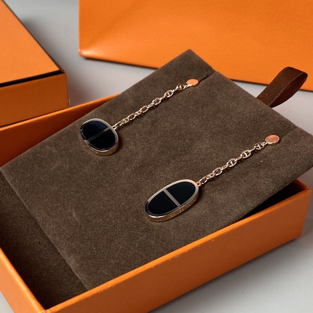 [GALE]CHAINE VERSO BLACK CERAMIC EARRINGS