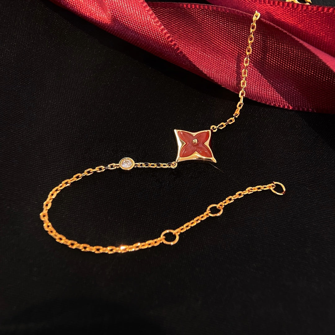 [GALE]COLOR STAR CARNELIAN PINK GOLD DIAMOND BRACELET