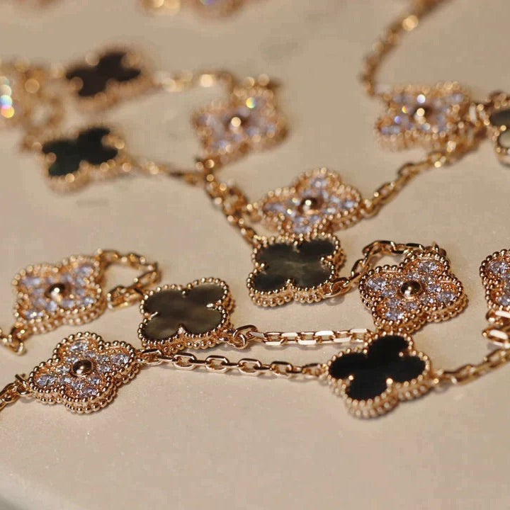 [GALE]CLOVER 20 MOTIFS DARK MOP DIAMOND NECKLACE