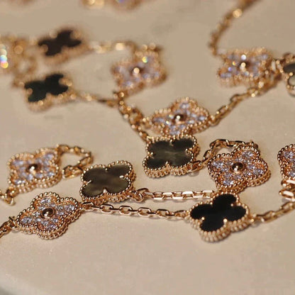 [GALE]CLOVER 20 MOTIFS DARK MOP DIAMOND NECKLACE