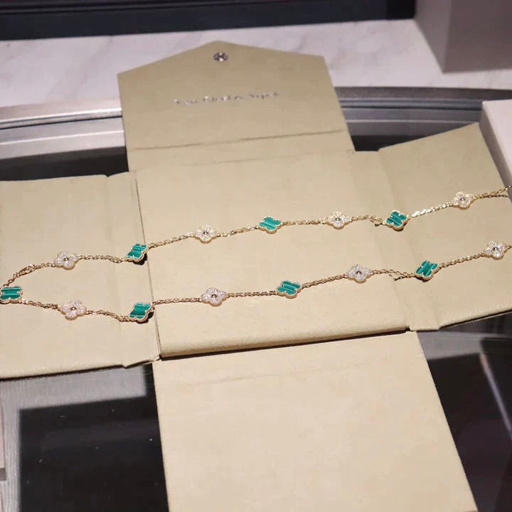 [GALE]CLOVER 20 MOTIFS MALACHITE DIAMOND NECKLACE