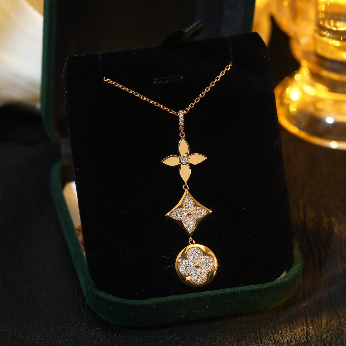 [GALE]Stern- und Sonnen-Diamant-Halskette aus Roségold