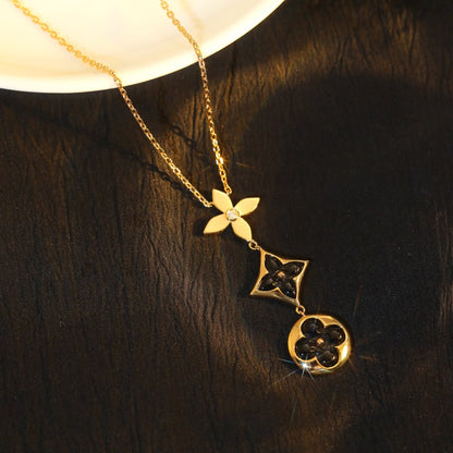 [GALE] Halskette mit Stern und Sonne, Onyx, Rosa und Gold