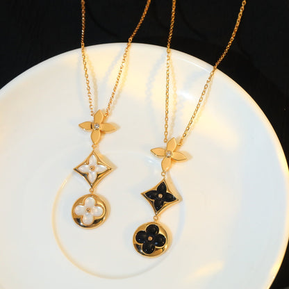 [GALE] Halskette mit Stern und Sonne, Onyx, Rosa und Gold