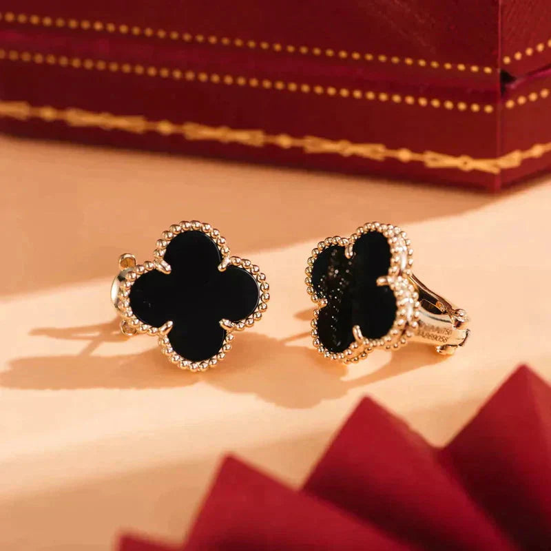 [GALE]CLOVER MEDIUM 1 MOTIFS  ONYX STUD EARRINGS