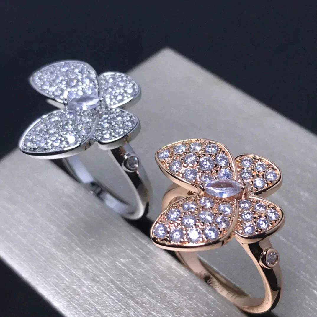 [GALE]Schmetterlingsring aus rosafarbenem Gold mit Diamanten