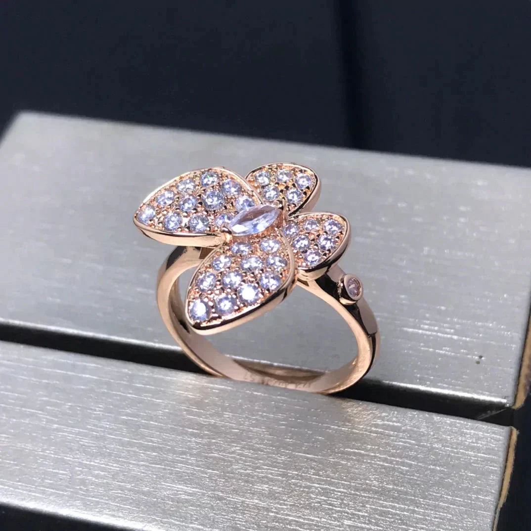 [GALE]Schmetterlingsring aus rosafarbenem Gold mit Diamanten