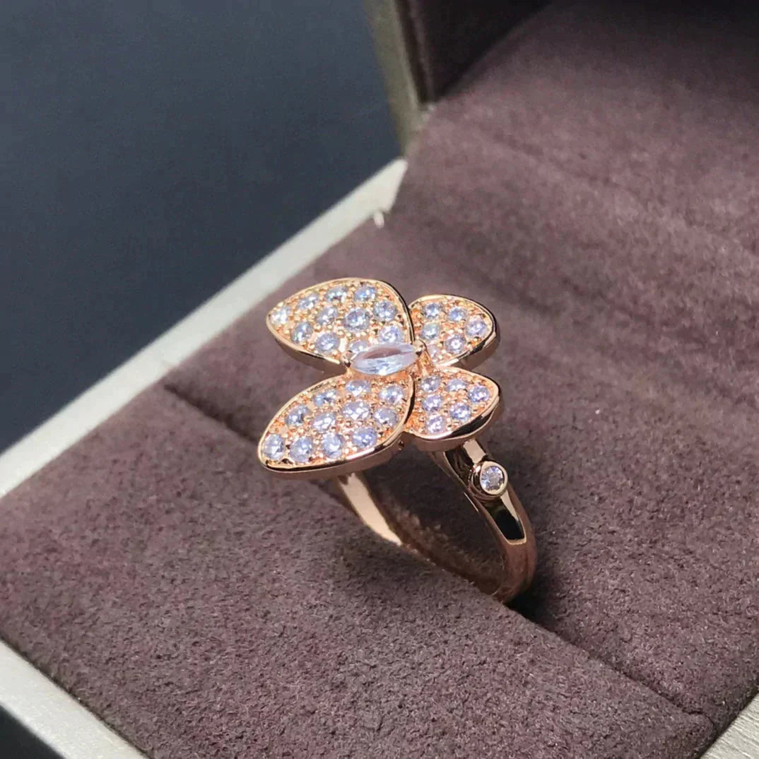 [GALE]Schmetterlingsring aus rosafarbenem Gold mit Diamanten