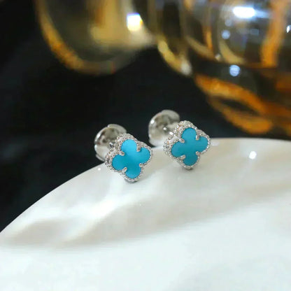[GALE]CLOVER MINI 9.5MM ONYX STUD EARRINGS SILVER