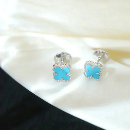 [GALE]CLOVER MINI 9.5MM ONYX STUD EARRINGS SILVER