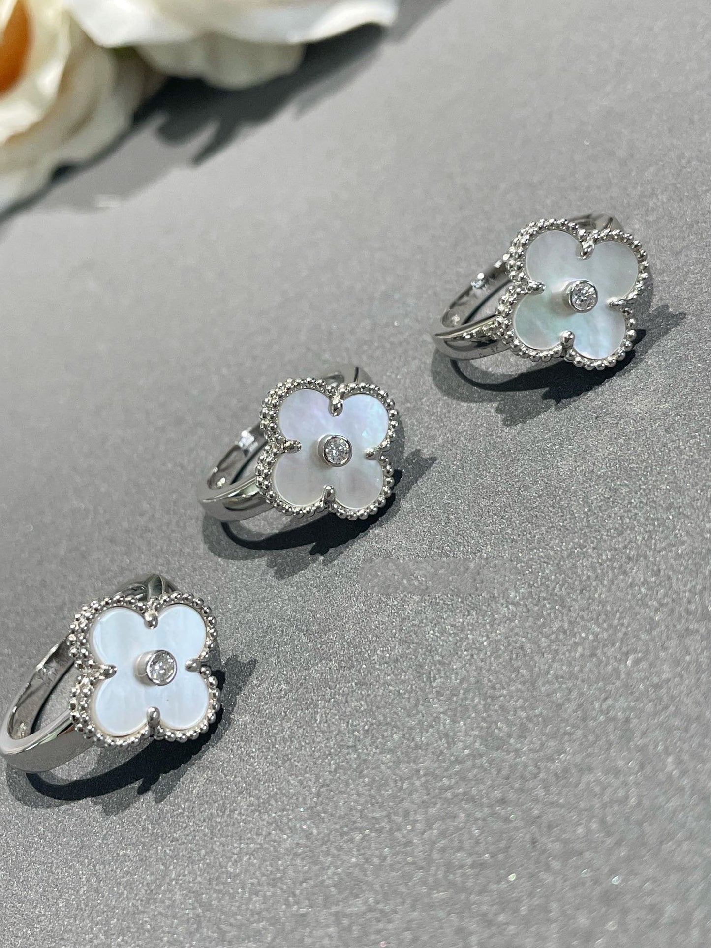 [GALE]CLOVER SILBER-PERLMUTT-DIAMANTRING