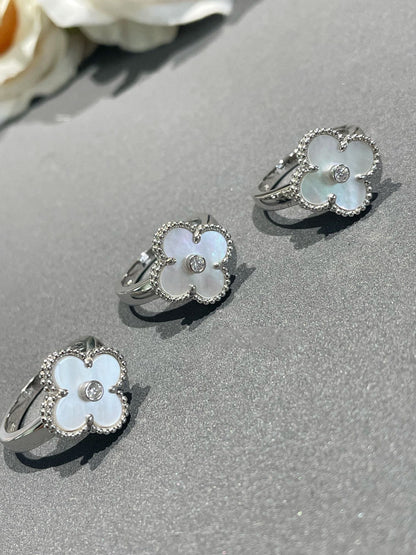 [GALE]CLOVER SILBER-PERLMUTT-DIAMANTRING