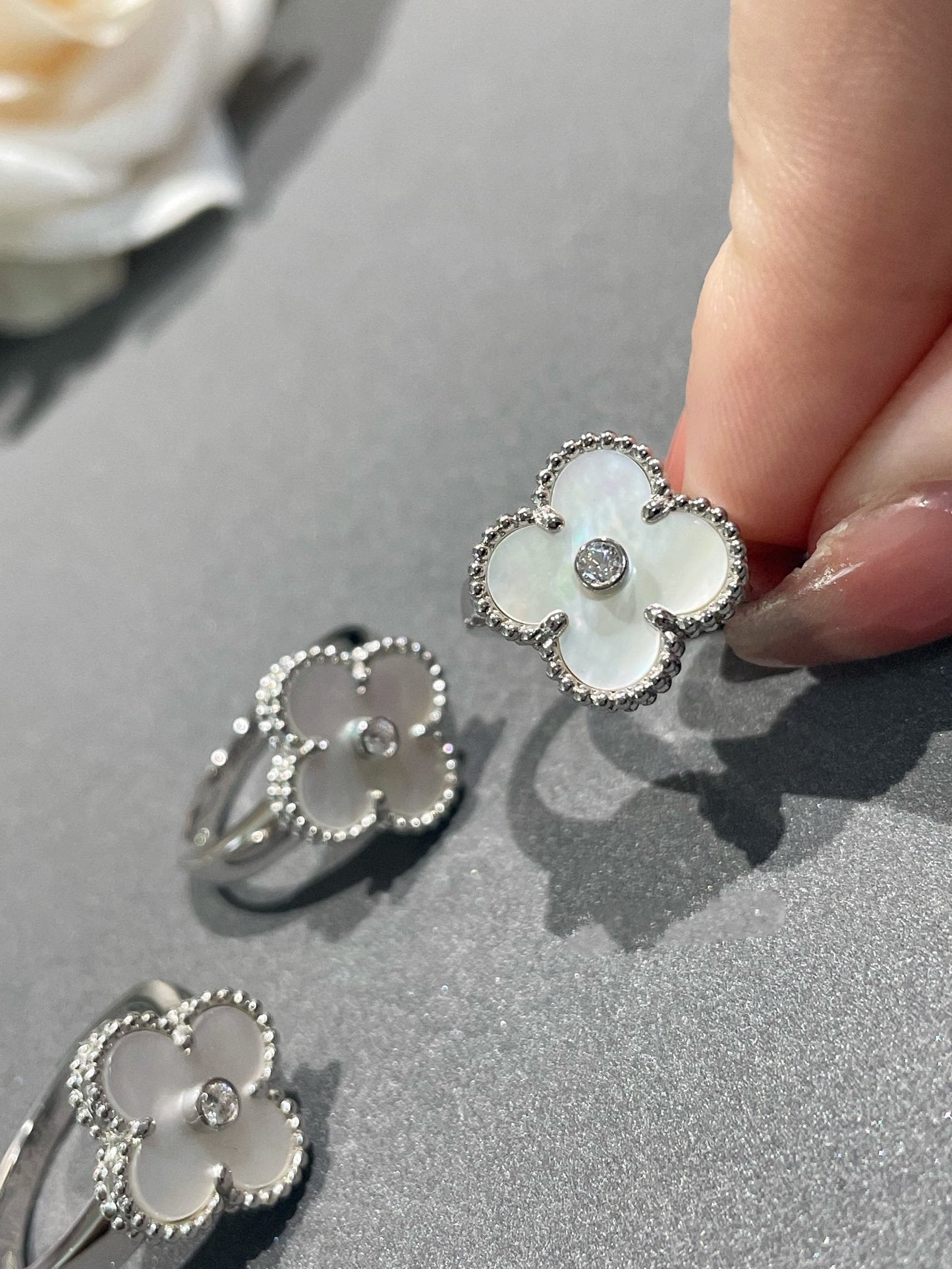 [GALE]CLOVER SILBER-PERLMUTT-DIAMANTRING