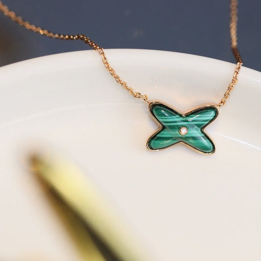[GALE]JEUX MALACHITE 1 DIAMOND PINK GOLD NECKLACE