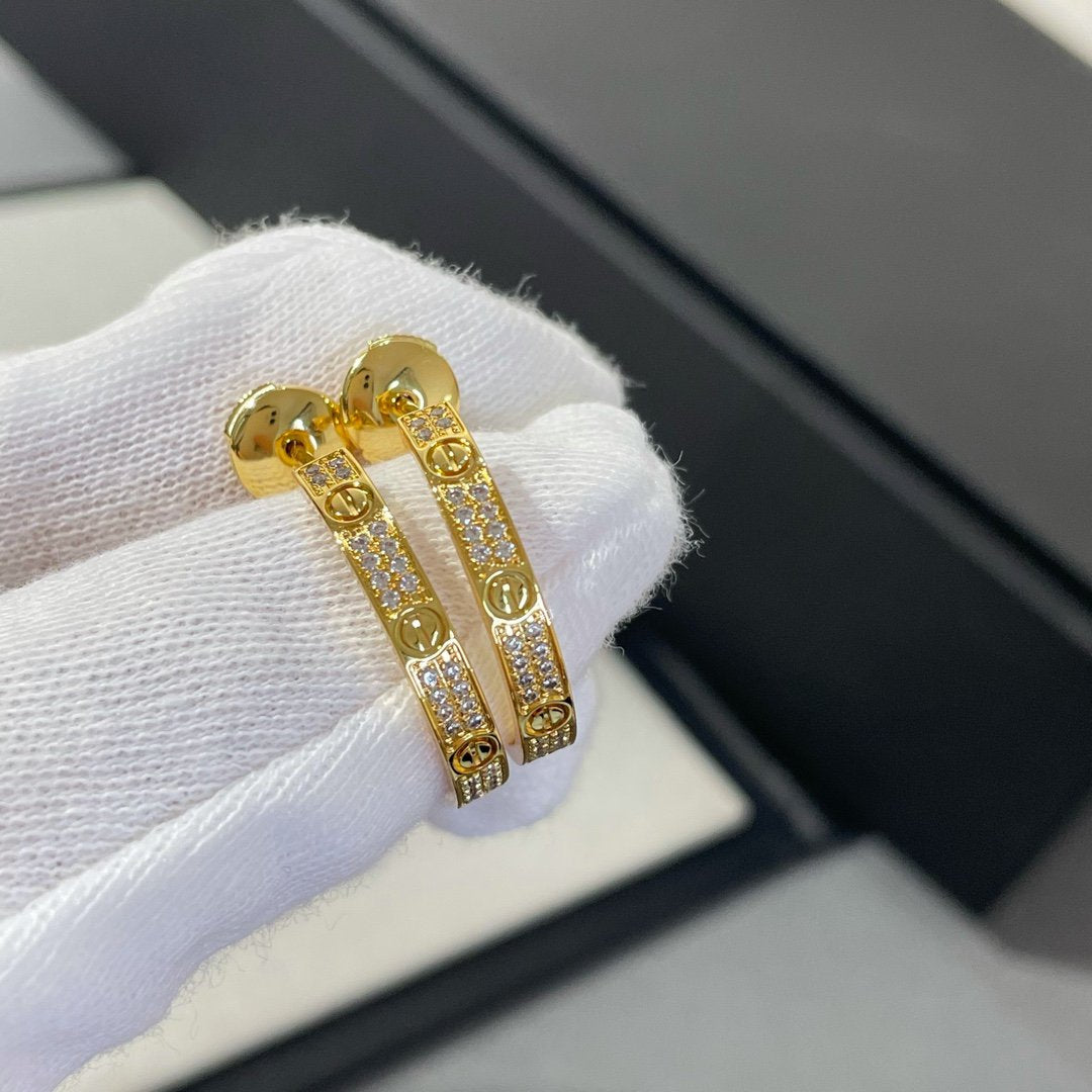 [GALE]LOVE DIAMOND GOLD HOOP EARRINGS