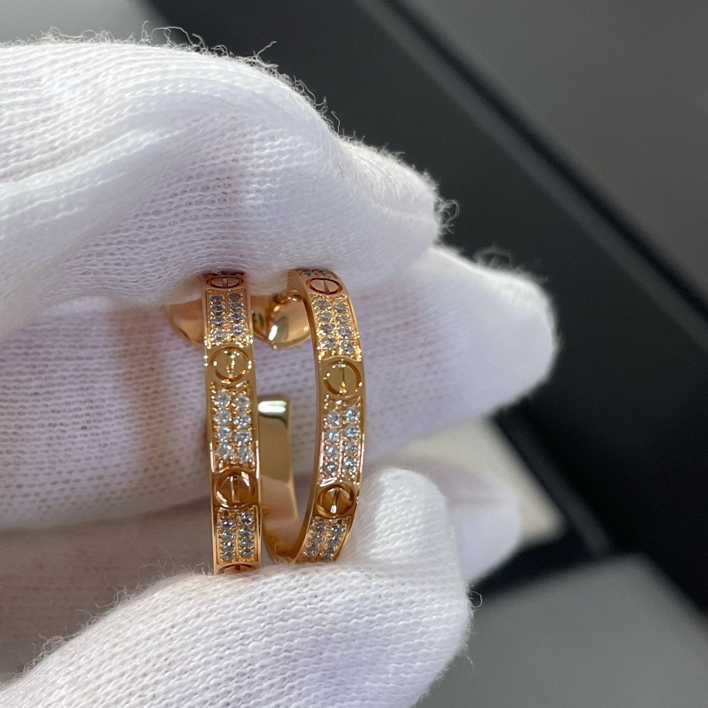 [GALE] LOVE DIAMOND PINK GOLD CROO OHREN