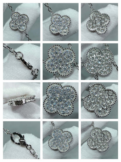[GALE]CLOVER 6 MOTIF DIAMOND PAVED NECKLACE