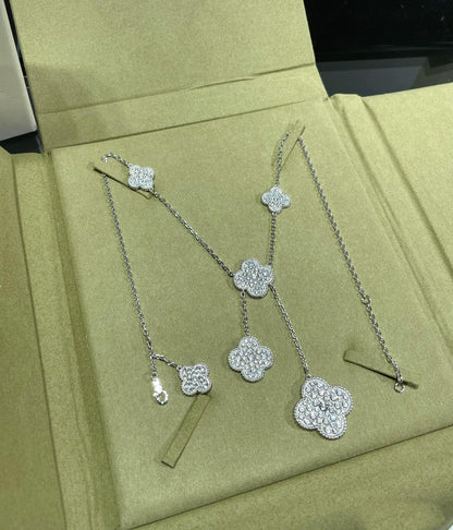 [GALE]CLOVER 6 MOTIF DIAMOND PAVED NECKLACE