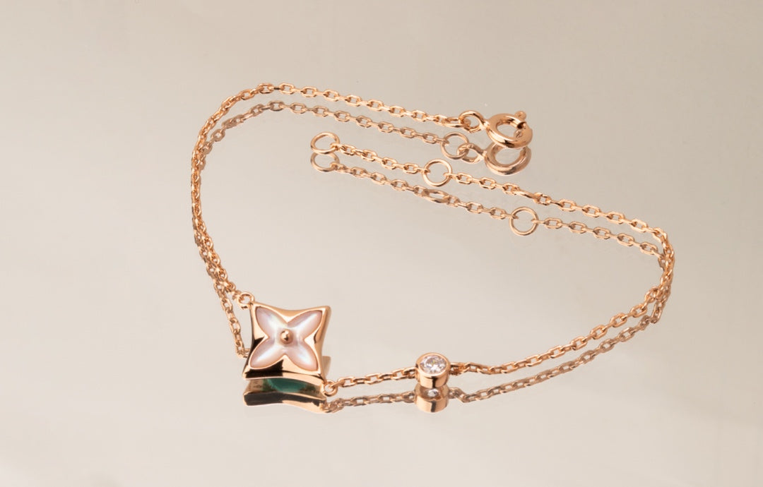 [GALE]STAR PINK MOP 1 DIAMOND PINK GOLD NECKLACE