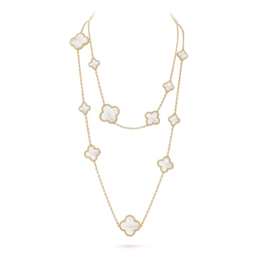 [GALE]CLOVER 16 MOTIF WEISSER MOP GOLDENE HALSKETTE