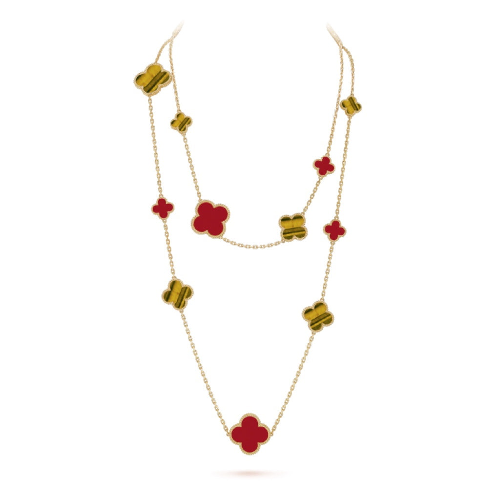 [GALE]CLOVER 16 MOTIF CARNELIAN TIGER EYE ROSE GOLD NECKLACE