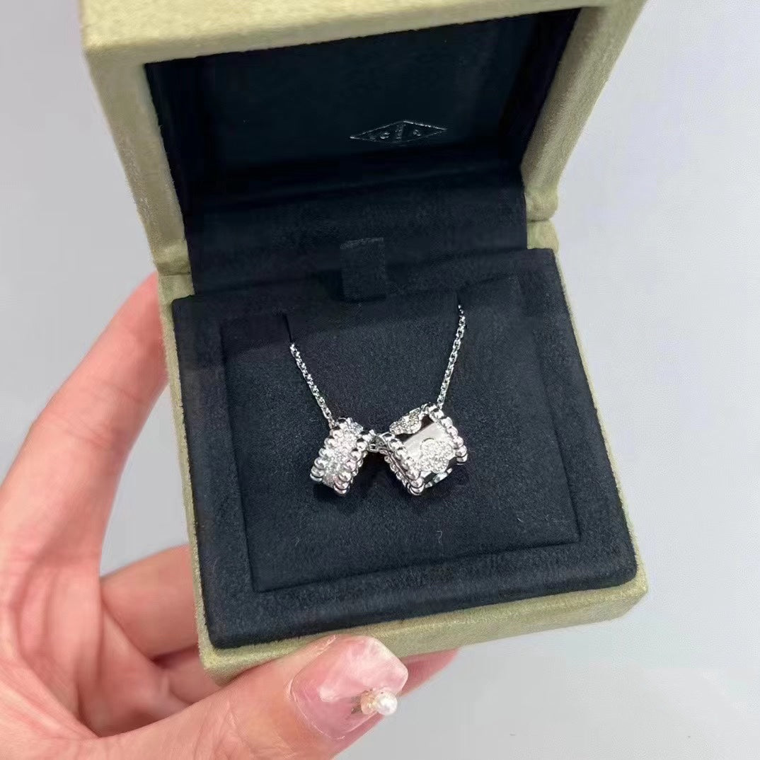 [GALE]PERLEE DOUBLE PENDANT SILVER DIAMOND NECKLACE