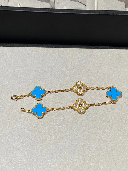 [GALE] CLOVER 5 MOTIF BLUE AGATE BRACELET COLLECTION