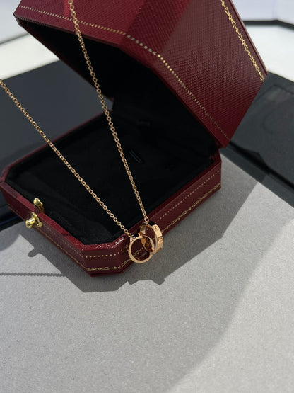 [GALE] Liebeskette mit Doppelring, Roségold 