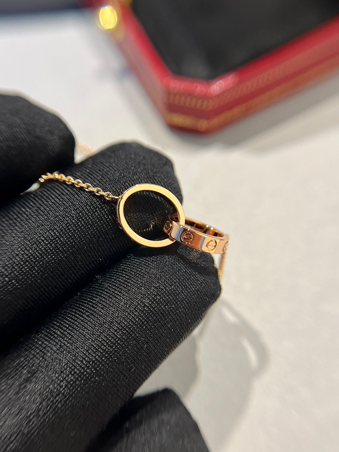 [GALE] Liebeskette mit Doppelring, Roségold 