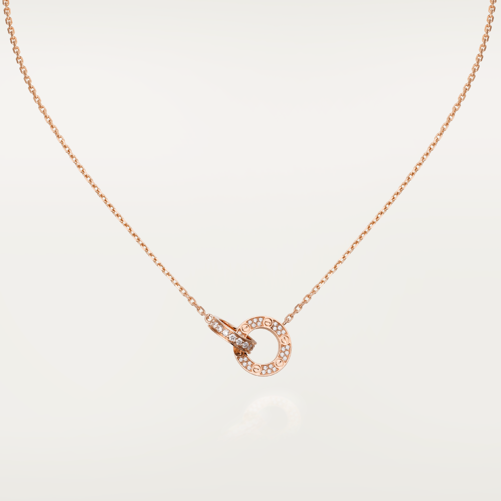 [GALE] LOVE 7,6 mm Halskette aus Roségold und Silber, komplett mit Diamanten besetzt