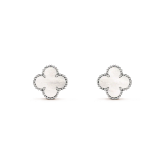 [GALE]CLOVER MEDIUM 1 MOTIFS WHITE MOP OHRENRINGE SILBER