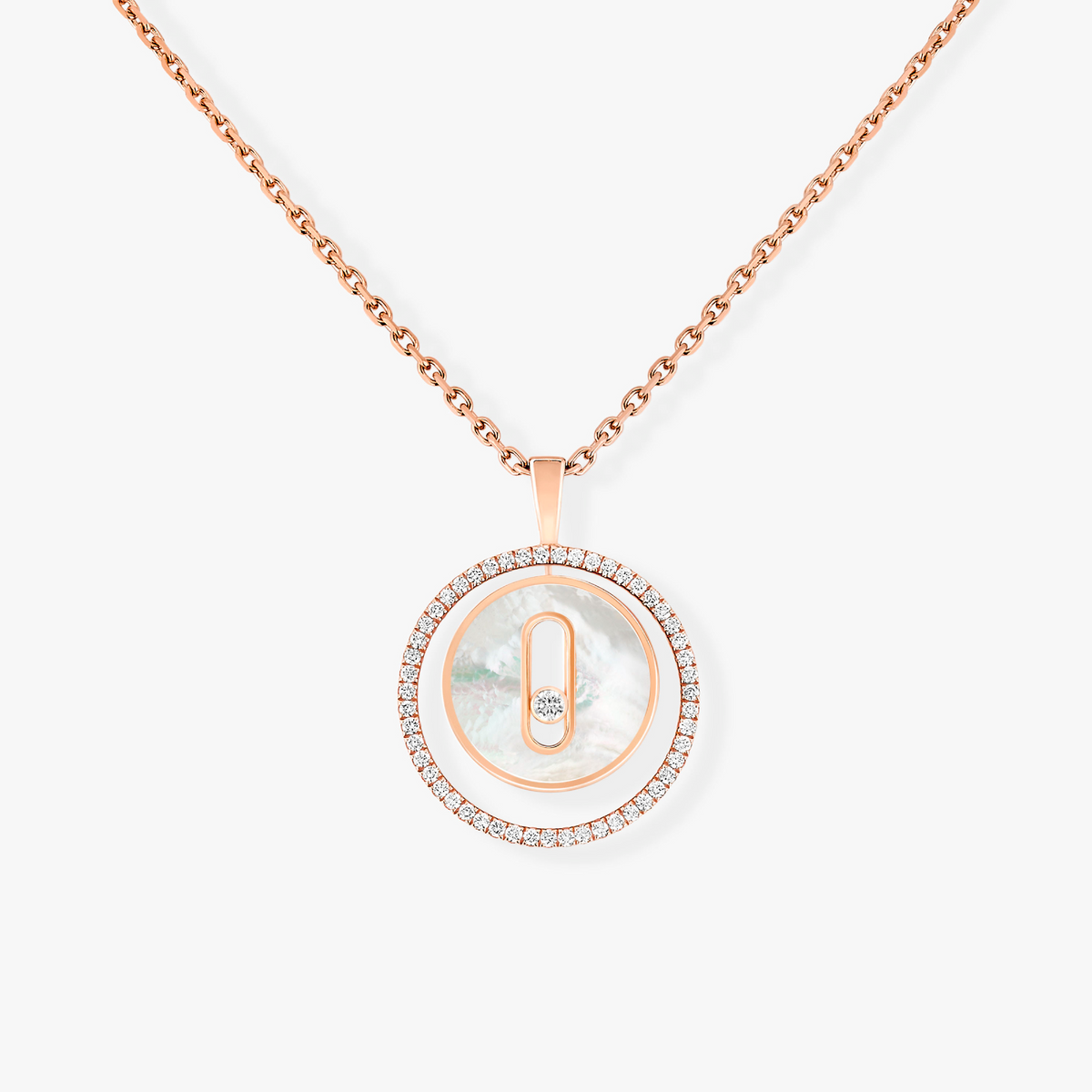 [GALE]LUCKY MOVE 1 DIAMOND WHITE MOTHER OF PEARL PINK GOLD DIAMOND NECKLACE