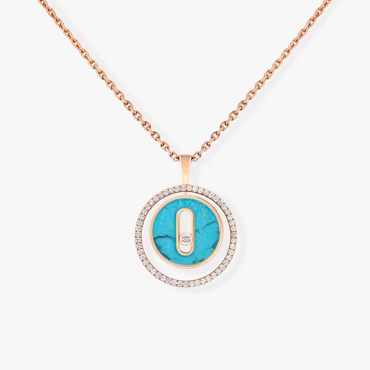 [GALE]LUCKY MOVE 1 DIAMOND TURQUOISE PINK GOLD DIAMOND NECKLACE