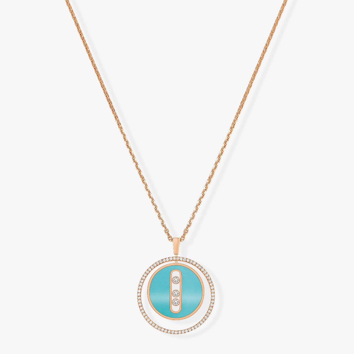 [GALE]LUCKY MOVE 3 DIAMONDS TURQUOISE PINK GOLD DIAMOND NECKLACE