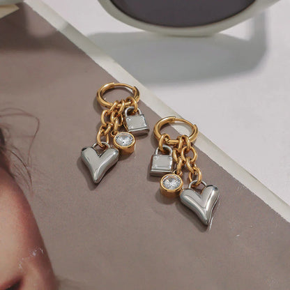 [GALE]Sarah Heart & Lock Gold Earrings