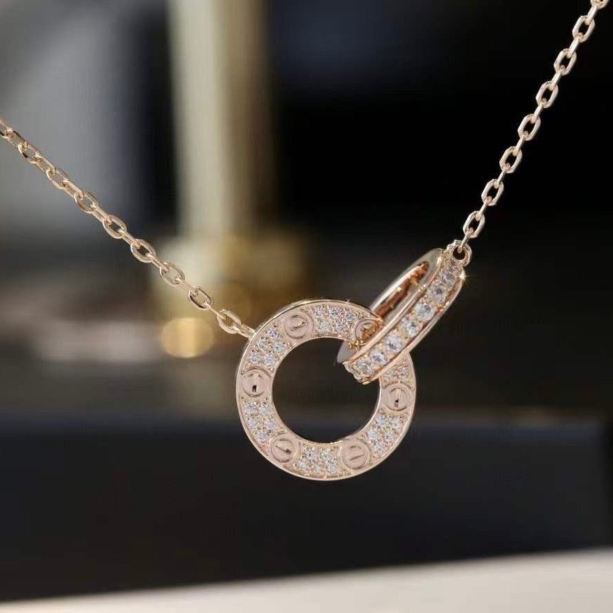 [GALE] LOVE 7,6 mm Halskette aus Roségold und Silber, komplett mit Diamanten besetzt
