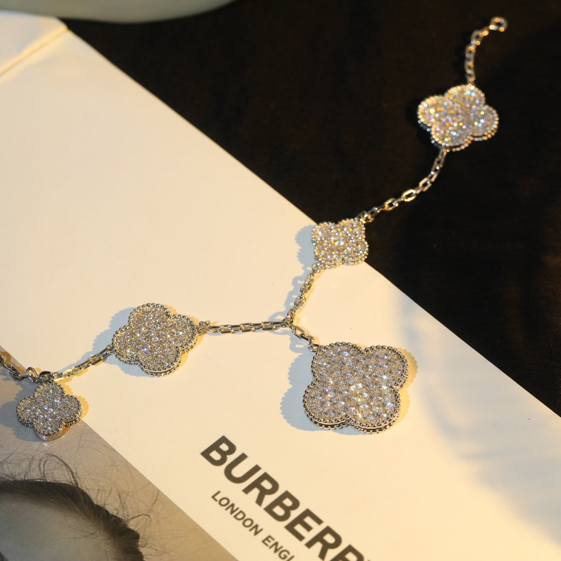 [GALE]CLOVER BRACELET 5 MOTIF SILVER DIAMOND PAVED
