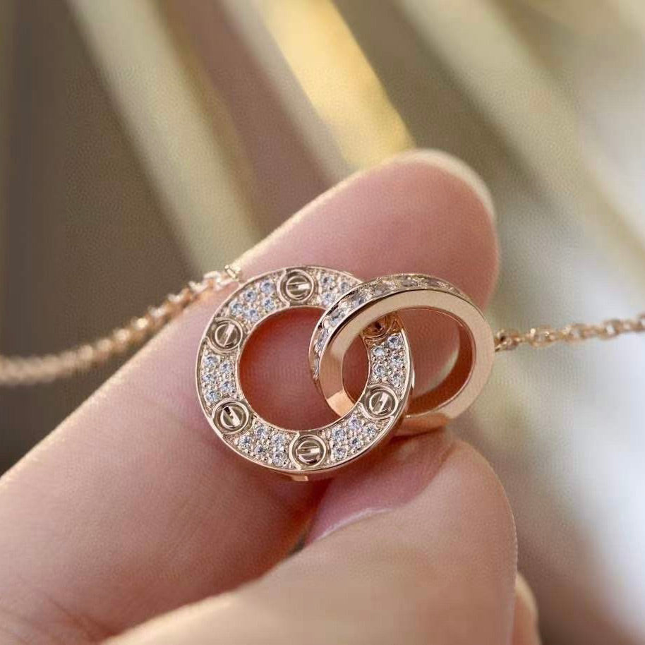 [GALE] LOVE 7,6 mm Halskette aus Roségold und Silber, komplett mit Diamanten besetzt