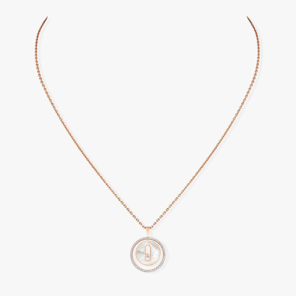 [GALE]LUCKY MOVE 1 DIAMOND WHITE MOTHER OF PEARL PINK GOLD DIAMOND NECKLACE