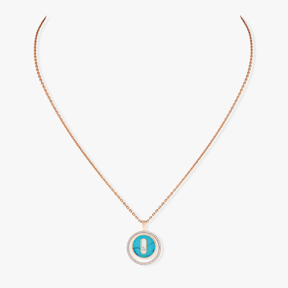 [GALE]LUCKY MOVE 1 DIAMOND TURQUOISE PINK GOLD DIAMOND NECKLACE