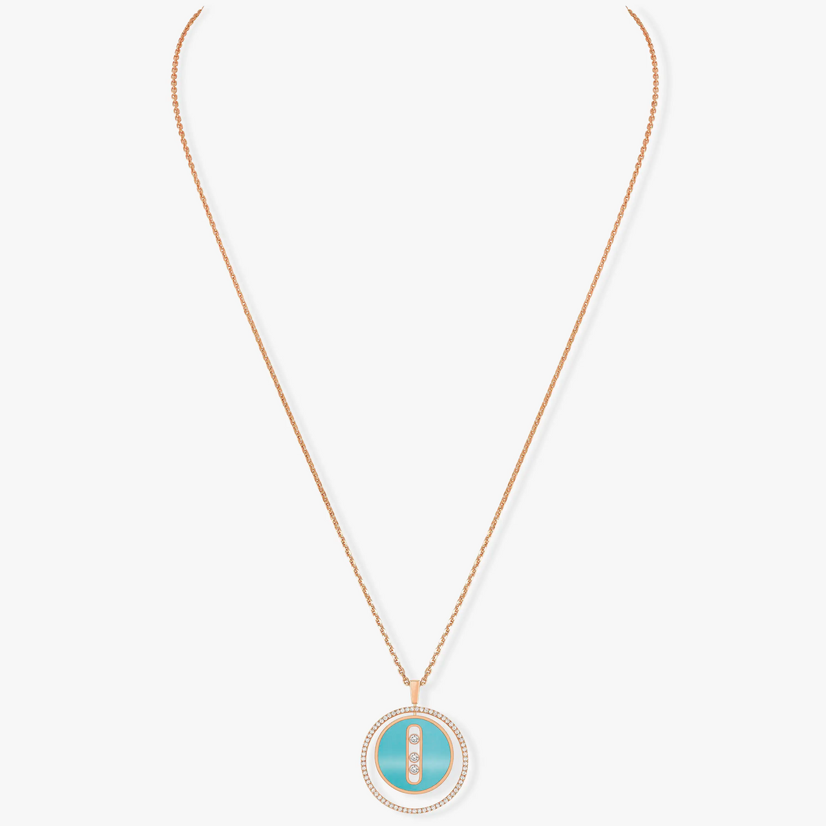 [GALE]LUCKY MOVE 3 DIAMONDS TURQUOISE PINK GOLD DIAMOND NECKLACE