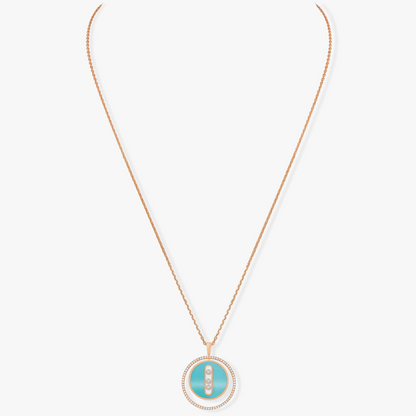 [GALE]LUCKY MOVE 3 DIAMONDS TURQUOISE PINK GOLD DIAMOND NECKLACE