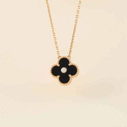 [GALE]CLOVER 15MM DIAMANT-ONYX-HALSKETTE