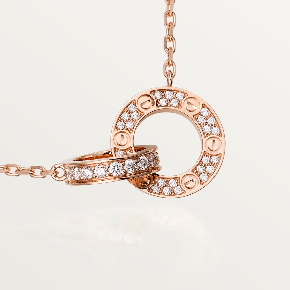 [GALE] LOVE 7,6 mm Halskette aus Roségold und Silber, komplett mit Diamanten besetzt