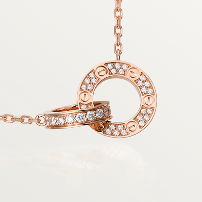 [GALE] LOVE 7,6 mm Halskette aus Roségold und Silber, komplett mit Diamanten besetzt