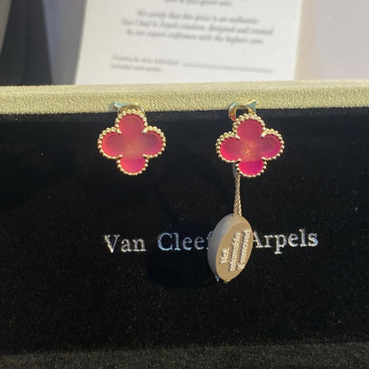[GALE]NEW CLOVER 15MM PINK ENAMEL STUD EARRINGS